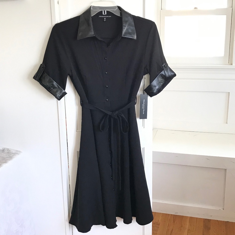 ELIZABETH & NICOLE Black A-Line Midi Dress Retro Women’s Size Medium NWT